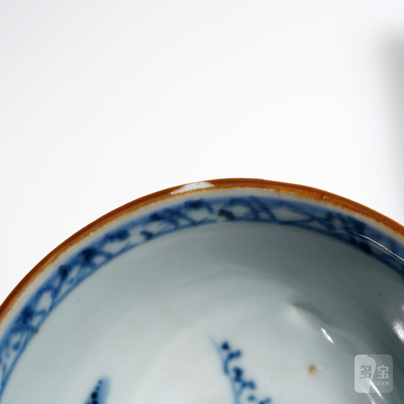 清乾隆 外酱釉内青花山水纹杯碟一套 - 图8